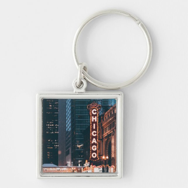 Chicago Illinois Neon Sign At Night Key Ring (Front)