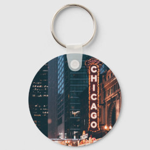 Chicago Illinois Neon Sign At Night Key Ring