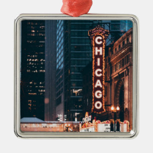 Chicago Illinois Neon Sign At Night Metal Tree Decoration