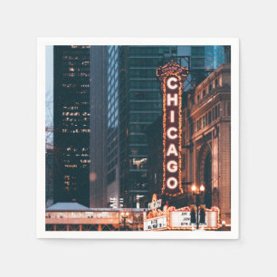 Chicago Illinois Neon Sign At Night Napkin