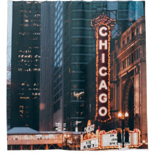 Chicago Illinois Neon Sign At Night Shower Curtain