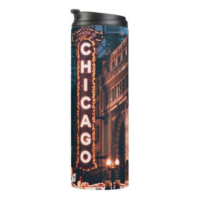 Chicago Illinois Neon Sign At Night Thermal Tumbler (Rotated Right)