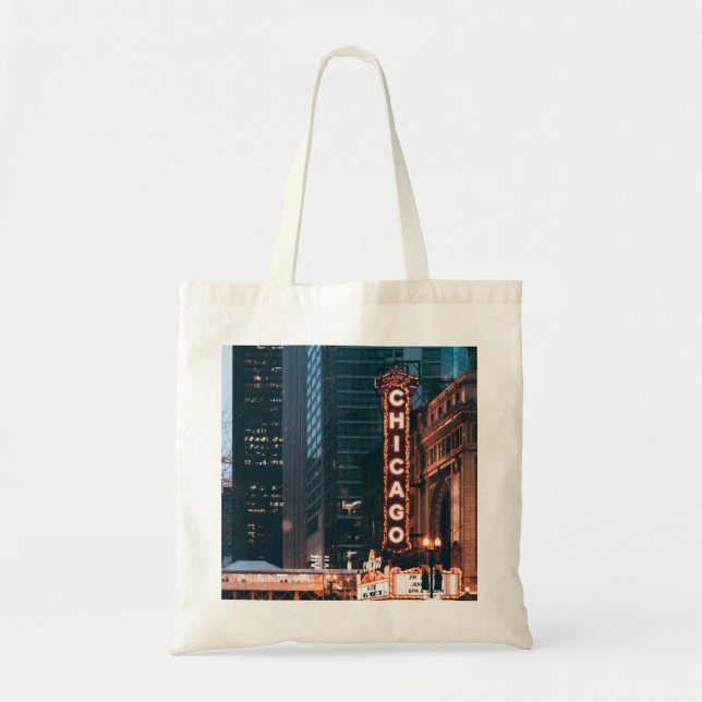 Chicago Illinois Neon Sign At Night Tote Bag (Front)