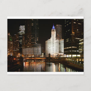 Chicago Illinois Night Skyline Travel Post Card