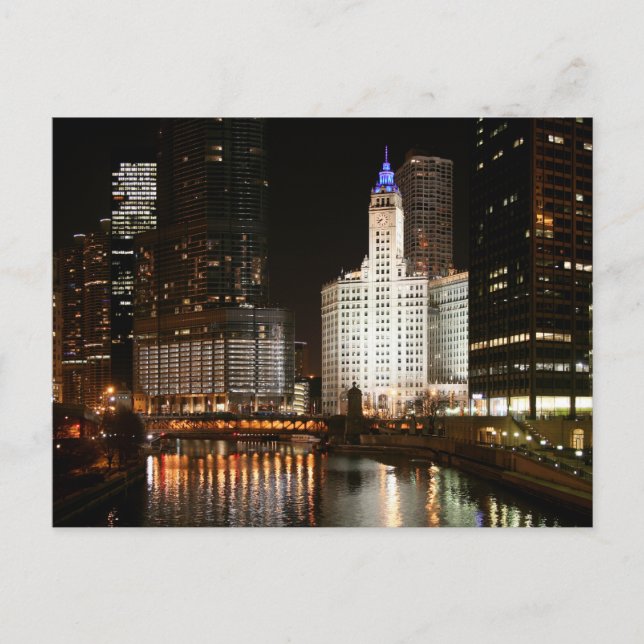 Chicago Illinois Night Skyline Travel Post Card (Front)