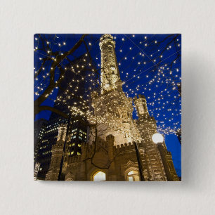 Chicago, Illinois, Old Water Tower with holiday 15 Cm Square Badge
