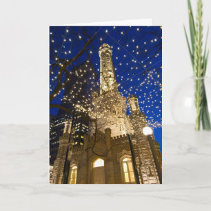 Chicago, Illinois, Old Water Tower with holiday Card