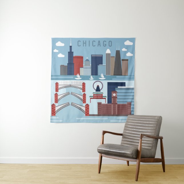 Chicago Illinois Poster Tapestry (In Situ (Horizontal))