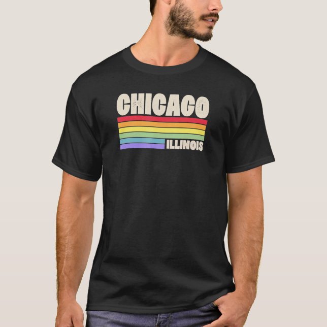 Chicago Illinois Pride Rainbow Flag Gay Pride Merc T-Shirt (Front)
