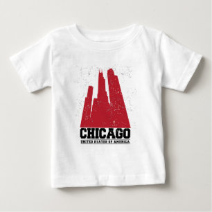 Chicago, Illinois Red City Skyline Baby T-Shirt