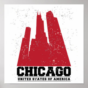 Chicago, Illinois   Red City Skyline Poster