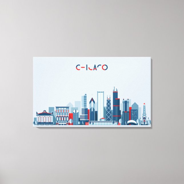 Chicago, Illinois | Red, White and Blue Skyline Canvas Print (Front)