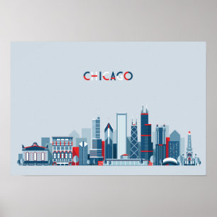 Chicago, Illinois   Red, White and Blue Skyline Poster