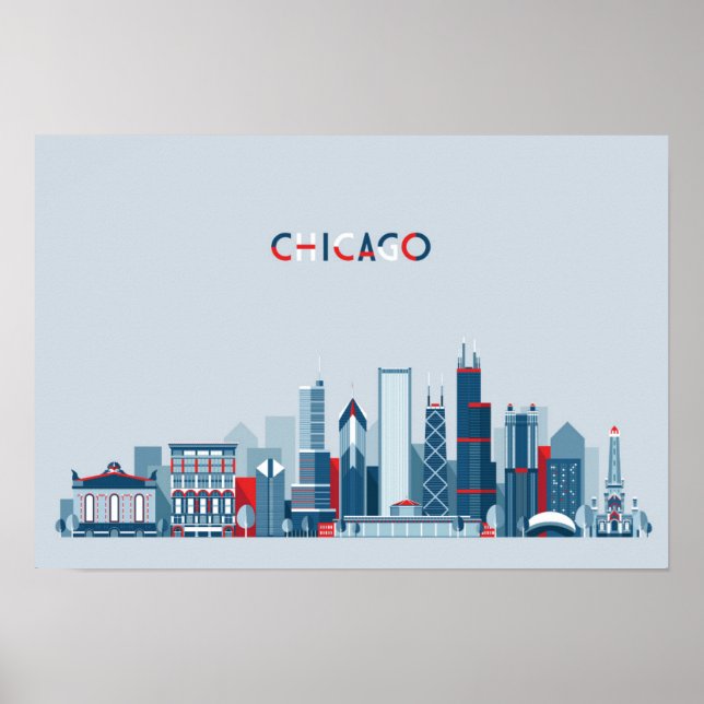 Chicago, Illinois | Red, White and Blue Skyline Poster (Front)