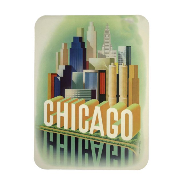 Chicago Illinois Retro Vintage Travel Poster Magnet (Vertical)