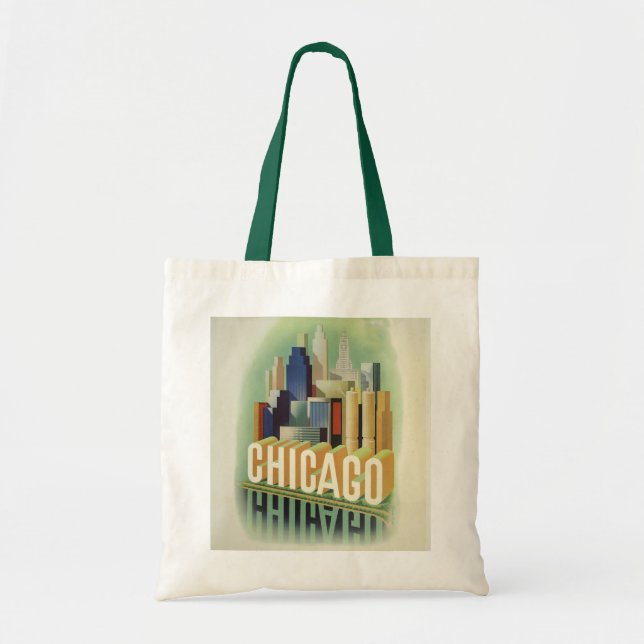 Chicago Illinois Retro Vintage Travel Poster Tote Bag (Front)