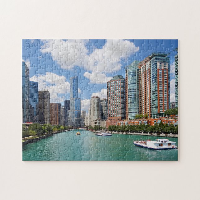 Chicago Illinois River City Skyline Travel Photo Jigsaw Puzzle (Horizontal)