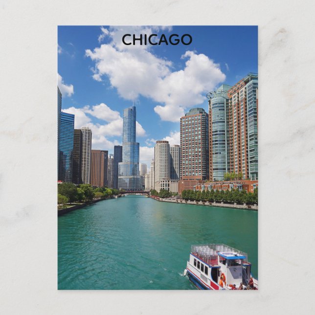 Chicago Illinois River CIty Skyline Travel Photo Postcard (Front)