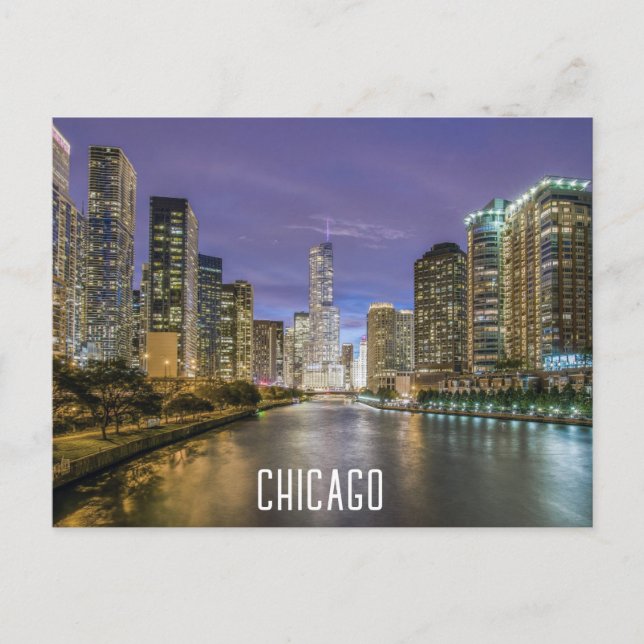 Chicago Illinois River Skyline at Night Travel  Postcard (Front)