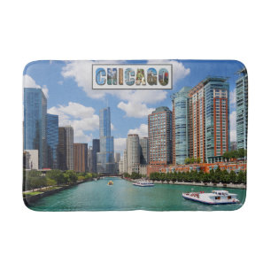 Chicago Illinois River Skyline Travel Photo Bath Mat