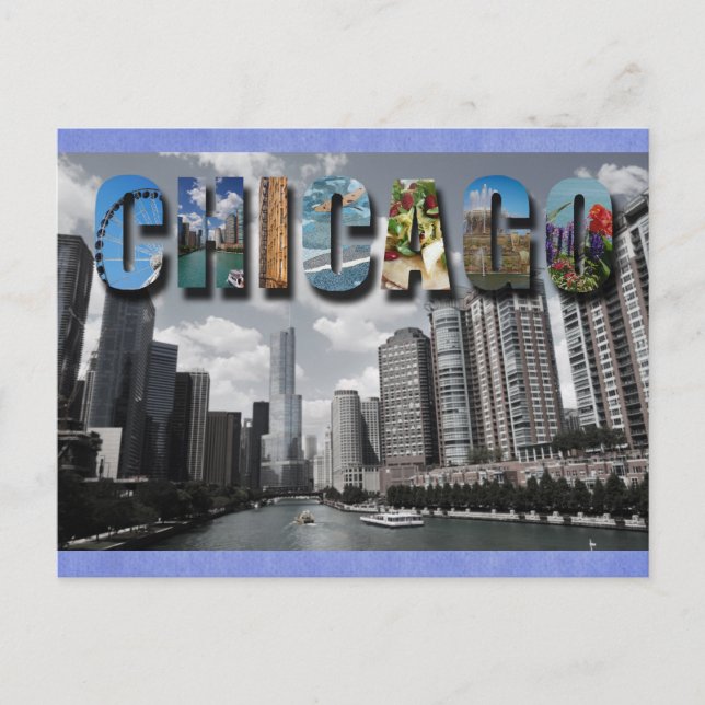 Chicago Illinois River Skyline Travel Photo Postcard (Front)