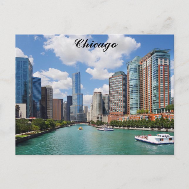 Chicago Illinois River Skyline Travel Photo Postcard (Front)