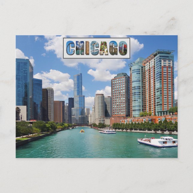 Chicago Illinois River Skyline Travel Photo Postcard (Front)