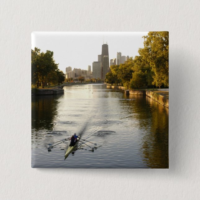Chicago, Illinois, Rowers in Lincoln Park lagoon 15 Cm Square Badge (Front)
