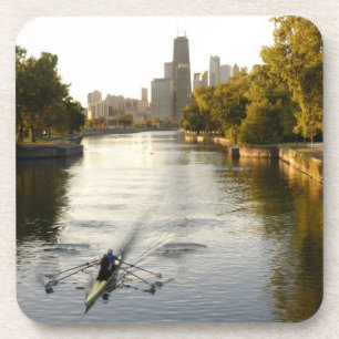 Chicago, Illinois, Rowers in Lincoln Park lagoon Coaster