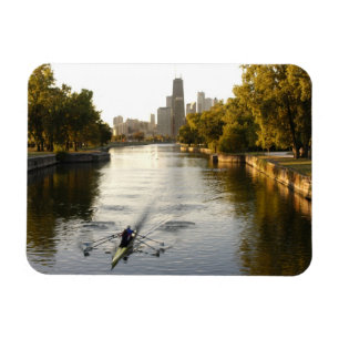 Chicago, Illinois, Rowers in Lincoln Park lagoon Magnet