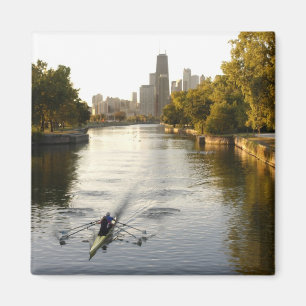 Chicago, Illinois, Rowers in Lincoln Park lagoon Magnet