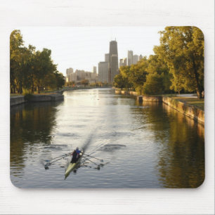 Chicago, Illinois, Rowers in Lincoln Park lagoon Mouse Mat