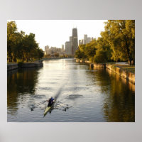 Chicago, Illinois, Rowers in Lincoln Park lagoon