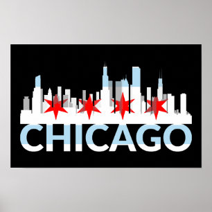 Chicago Illinois Silhouette 4 Stars Vintage Travel Poster
