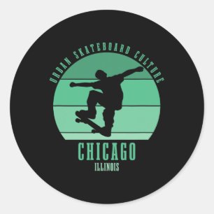 Chicago Illinois Skateboarder Urn Skateboarding  Classic Round Sticker
