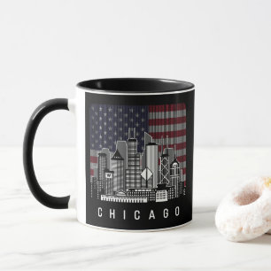 Chicago Illinois Skyline American Flag Mug