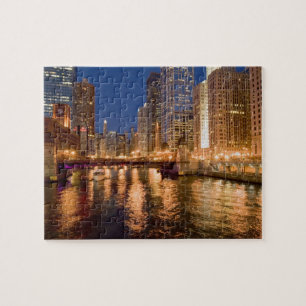 Chicago, Illinois, Skyline and Chicago River at 2 Jigsaw Puzzle