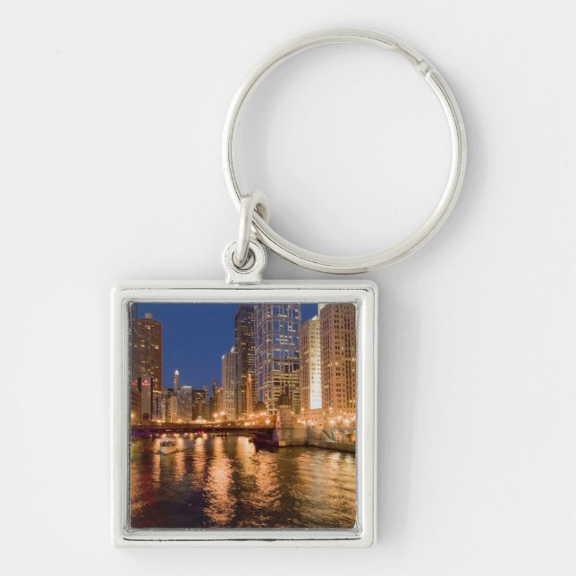 Chicago, Illinois, Skyline and Chicago River at 2 Key Ring (Front)