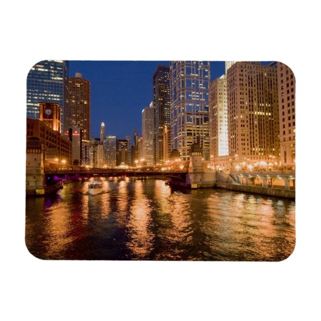 Chicago, Illinois, Skyline and Chicago River at 2 Magnet (Horizontal)