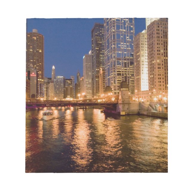 Chicago, Illinois, Skyline and Chicago River at 2 Notepad (Front)