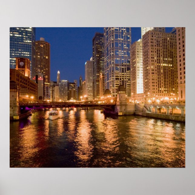 Chicago, Illinois, Skyline and Chicago River at 2 Poster (Front)