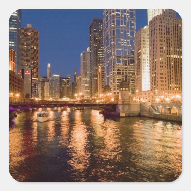 Chicago, Illinois, Skyline and Chicago River at 2 Square Sticker (Front)