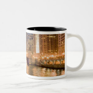 Chicago, Illinois, Skyline and Chicago River at 2 Two-Tone Coffee Mug