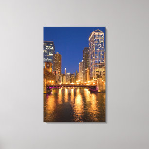 Chicago, Illinois, Skyline and Chicago River at Canvas Print