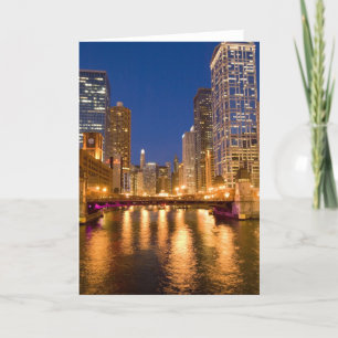 Chicago, Illinois, Skyline and Chicago River at Card