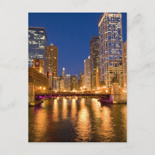 Chicago, Illinois, Skyline and Chicago River at Postcard
