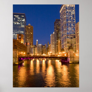 Chicago, Illinois, Skyline and Chicago River at Poster