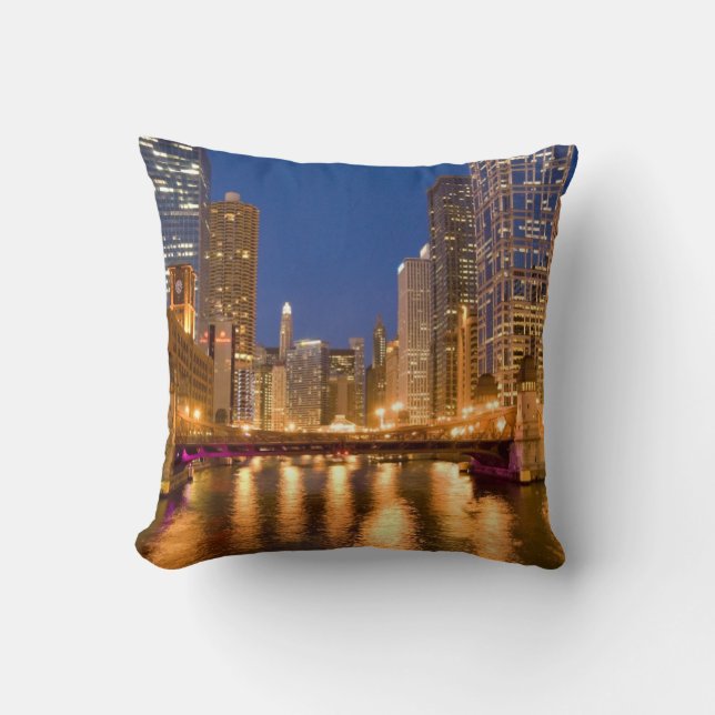 Chicago, Illinois, Skyline and Chicago River Cushion (Front)