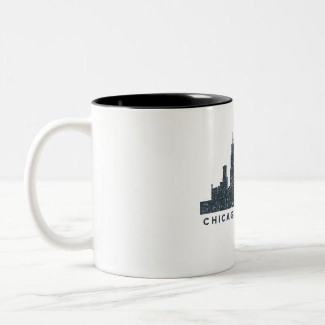 Chicago Illinois Skyline Architecture Art Gifts Two-Tone Coffee Mug (Left)