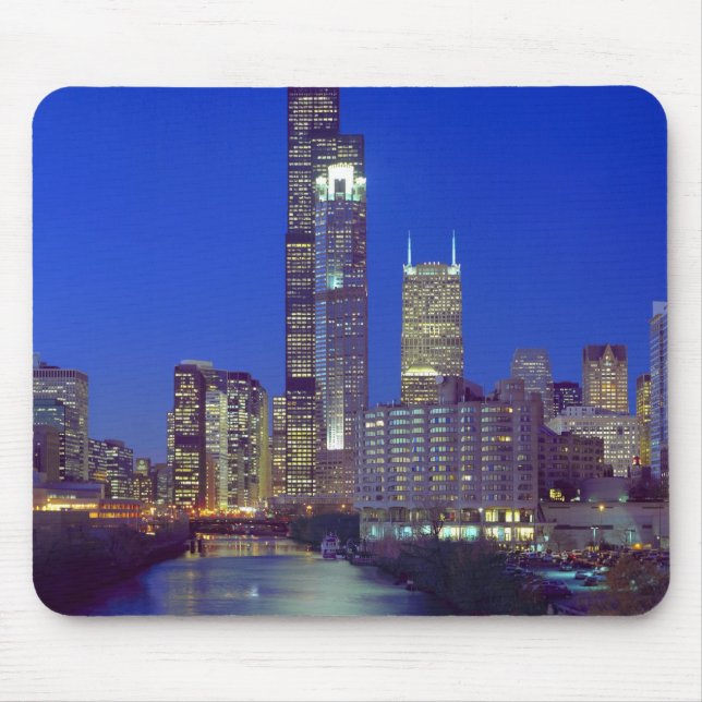 Chicago, Illinois, Skyline at night with Chicago Mouse Mat (Front)